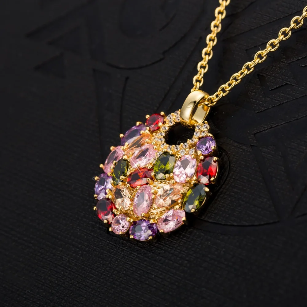 

Round Crystal Chromatic Color Beads Pendants Necklace Women Bohemian Valentine Choker Pendants Zircon Gold Necklace Jewelry