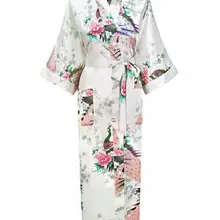 Белый китайский женский сексуальный купальный халат с v-образным вырезом из вискозы, шелковые пижамы, длинные халаты с цветочным рисунком размера плюс от S до XXXL