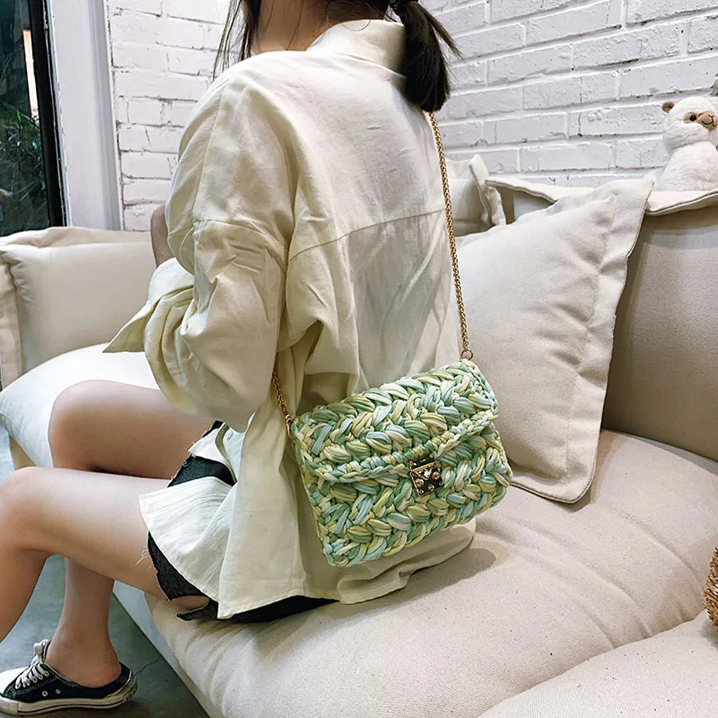Womens Woven Colorful Bag Handmade Texture Wild Explosions Handbags Portable Single-shoulder Fashion Messenger Bolso Mujer YL4