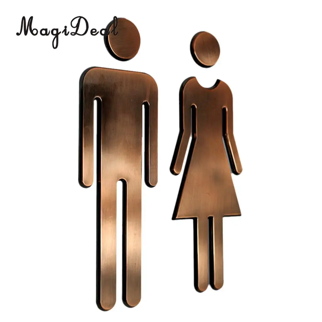 MagiDeal Man&Woman WC Stickers Toilet Signs Restroom Washroom Signage Plaque Bronze Long Lifespan