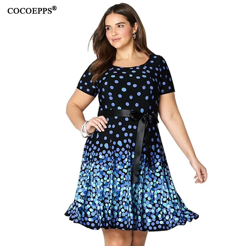 COCOEPPS женское платье размера плюс вечерние летние винтажные платья в горошек в синий горошек Свободные Повседневные Платья 5XL 6XL Большие размеры Vestidos