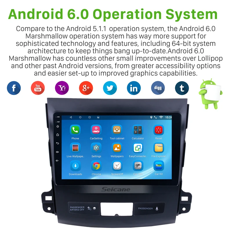 Seicane Android 7.1/8.1 Car Radio for 2006-2014 MITSUBISHI Outlander 9 inch GPS Navigation Unit Player with WIFI Mirror link