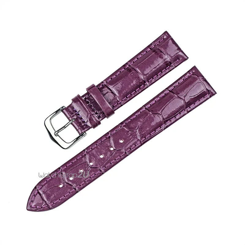 Genuine Leather Watch Band Purple Strap Bracelet Stainless Steel Pin