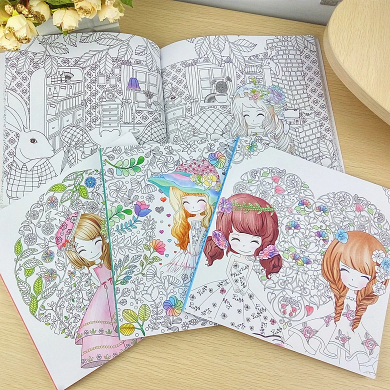 100Pages Beautiful Girl Colouring Book Secret Garden Coloring Book For Relieve Stress Kill Time Graffiti Painting