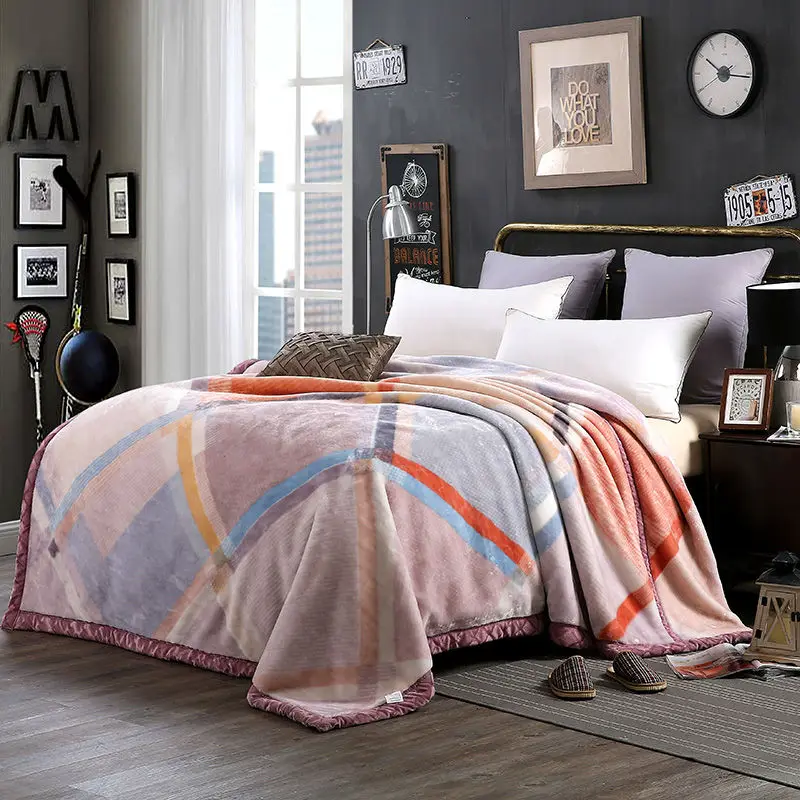 

Brief multicolor stripes print winter blankets linens super soft raschel fiber 180x220cm/200x230cm multifunctional bedsheet