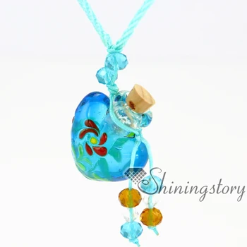 

heart lampwork glass perfume bottle essential oil necklace wholesale essential oil necklace diffuser aroma necklace wish bottle