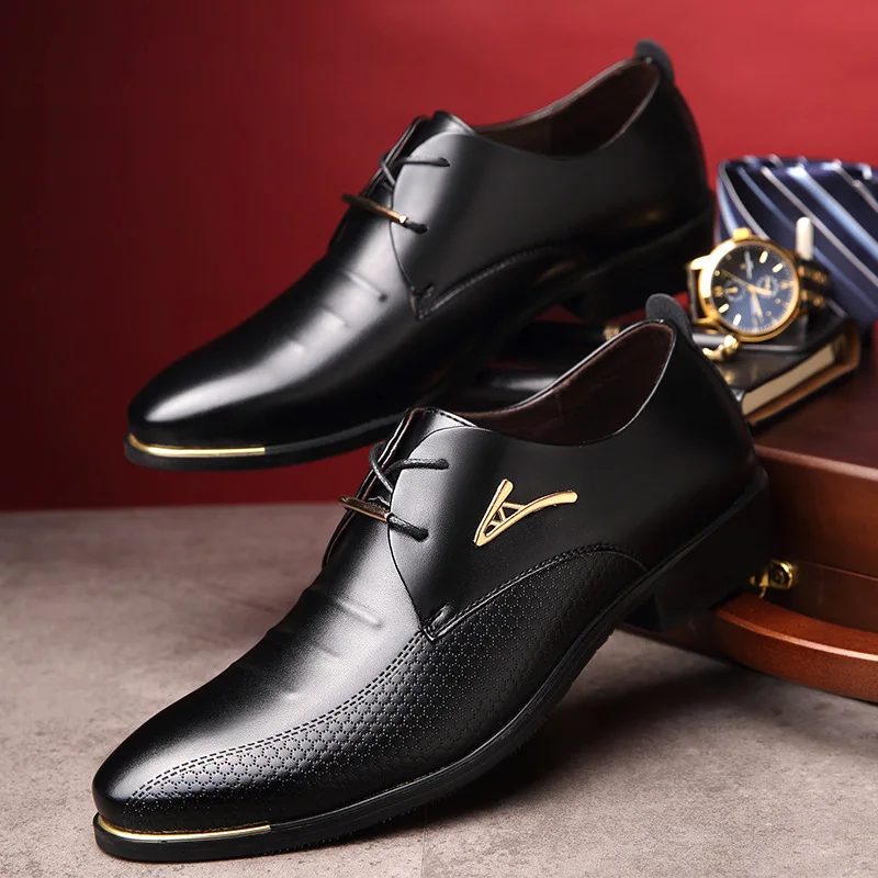 

Newly Men's Quality PU Leather Dress Shoes Zapatos De Hombre Loafers Pointy Black Shoes Breathable Formal Wedding Shoes SH33