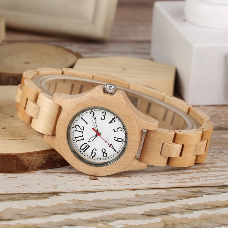 Pure Little Cute Round Dial Chic HOur Clock Full Bamboo Wood Watch Women Quartz Wooden Bracelet Watch Women's Wrist Reloj Mujer 2019 2020 2022 2023 (5)