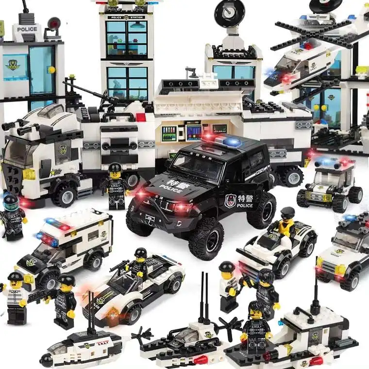 554-858pcs City Police Series N in 1 Hot Style Vehicle Car Helicopter Police Staction Building Blocks Compatible with Legoed