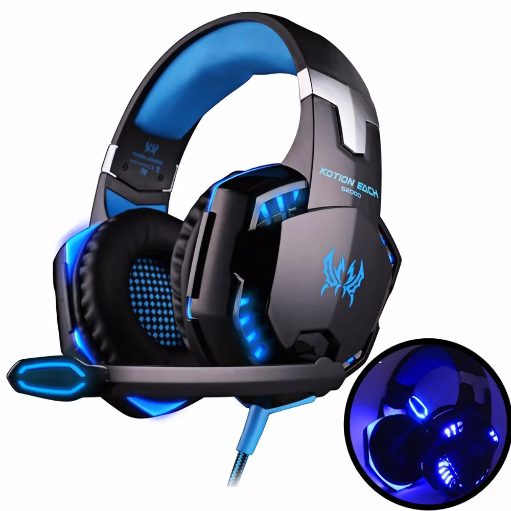 KOTION EACH Gaming Headset Game Headphones Deep Bass Stereo Earphone With LED Light Microphone Mic For