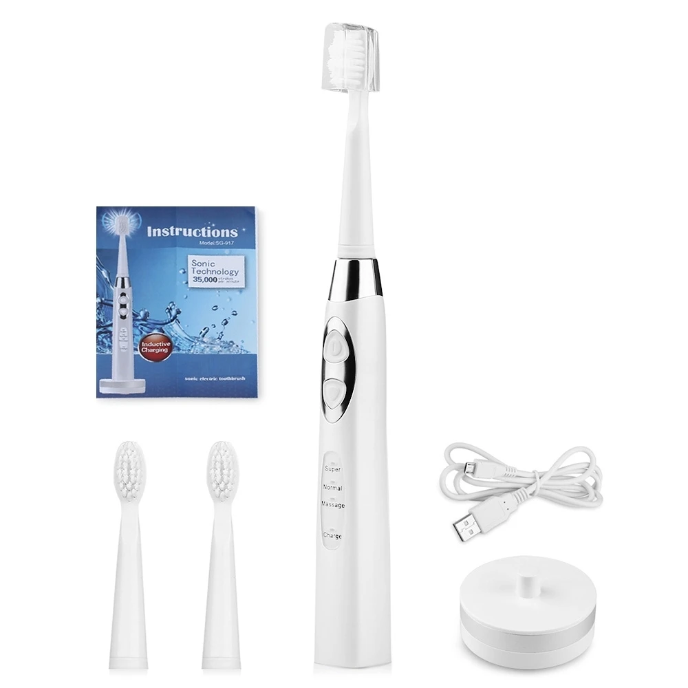 Ultrasonic Sonic Electric Toothbrush USB Charge Rechargeable Tooth Brushes With 3Pcs Replacement