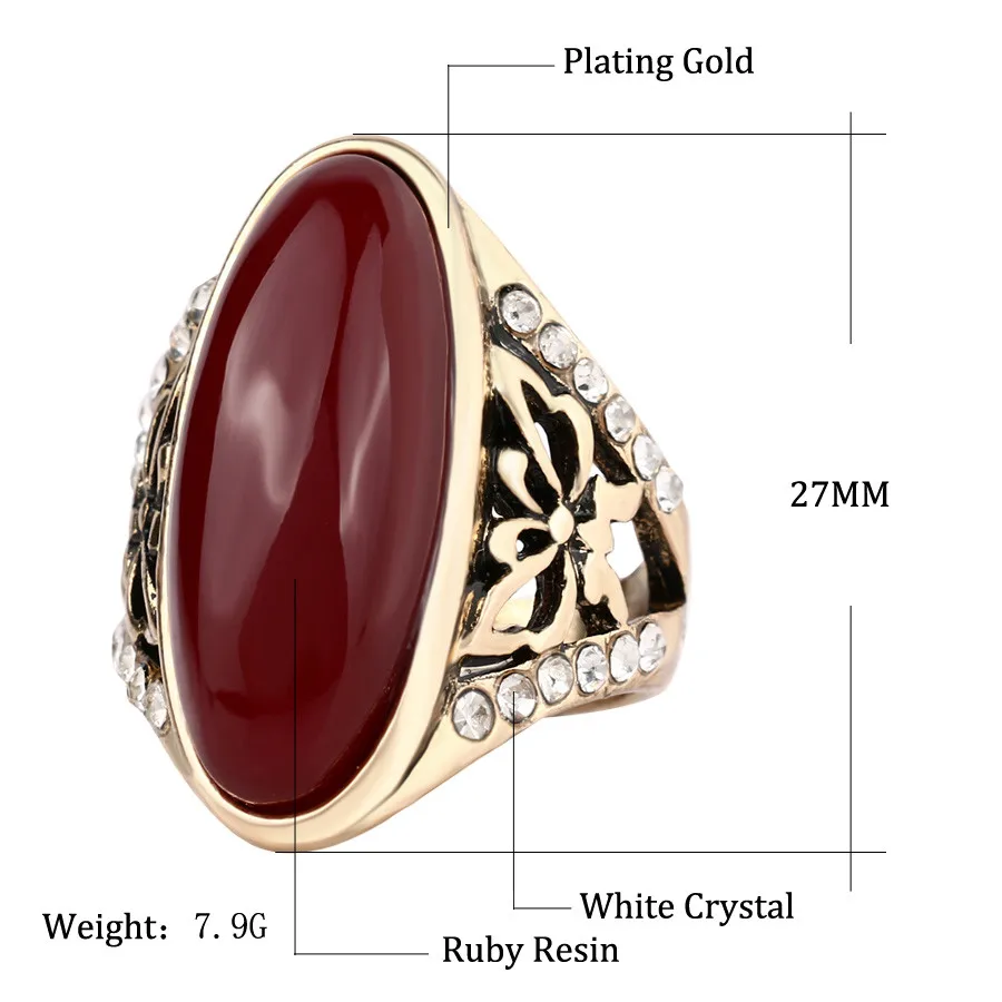 Популярное Роскошное винтажное кольцо с большим камнем и кристаллами золотого цвета, персонализированные красные обручальные кольца для женщин, индийские массивные ювелирные изделия