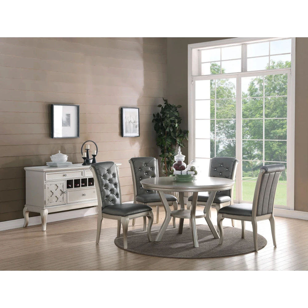 Set Of 2 Rubber Wood Dining Chair With Tufted Back, Gray And Silver (1)