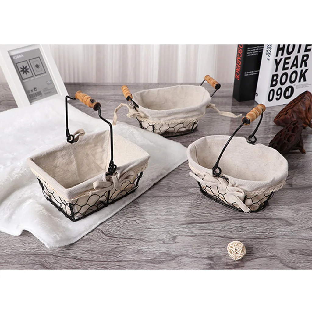 Geometric Fruit Basket Bowl Kitchen Metal Bread Sundries Storage Display for Home Kitchen Desk Food Container Bowl with Handles