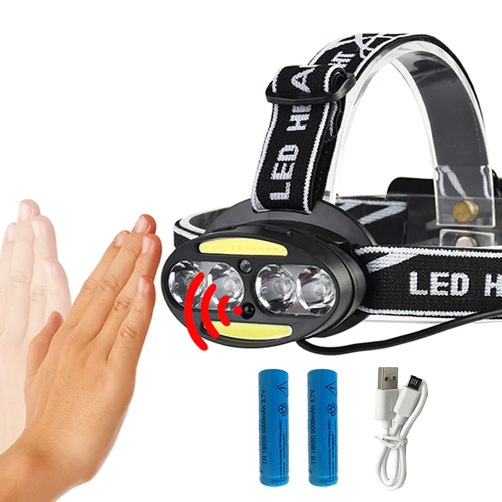 

Czk20 10000LM Inductive Body Motion Sensor LED Head lamp light 4*T6 2*COB Headlamp headlight+2x18650 battery +USB charger