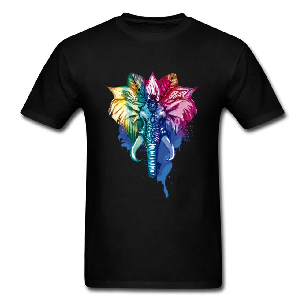 Summer T-shirts Graphic Round Collar Elephant 100% Cotton Fabric Youth Tops Shirts Birthday Short Sleeve Clothing Shirt Elephant black