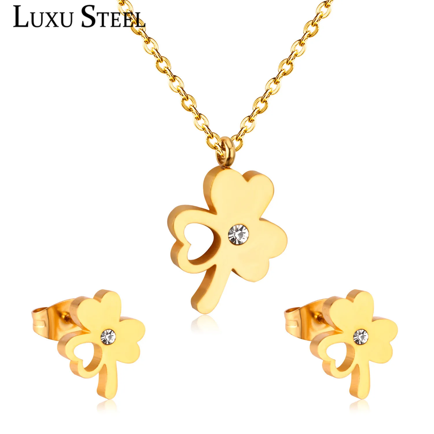 LUXUSTEEL CZ серьги Свадебные ювелирные изделия из нержавеющей стали цветок кулон