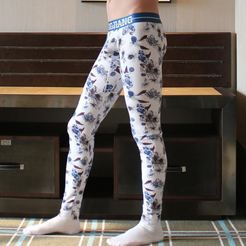 Wj Mens Sexy Floral Cotton Thermal Long 