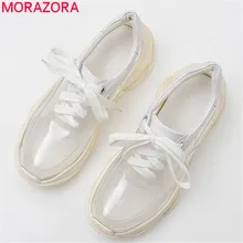 MORAZORA/ г.; высококачественные кроссовки из ПВХ и натуральной кожи; Летняя обувь на шнуровке с круглым носком; прозрачные женские туфли на плоской подошве в уличном стиле