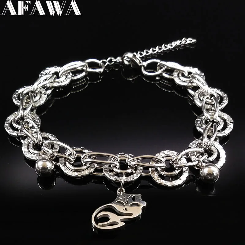 Новинка, серебряный браслет из нержавеющей стали с лисой, женский браслет-цепочка, ювелирные изделия, рождественский подарок, pulseras mujer moda B17790