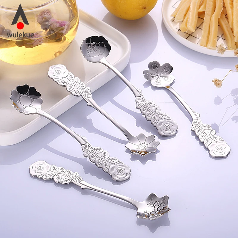 

Wulekue 1Pcs Stainless Steel Coffee Spoon For Dessert Milk Sugar Creative Flower Style Spoon Tableware Kitchen Supplies