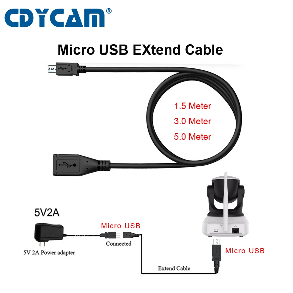 Cdycam Micro USB Wifi IP Camera Power Adapter extend Cable connector