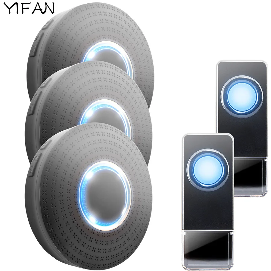 

YIFAN Waterproof Wireless Doorbell EU Plug 300M Remote smart Door Bell Chime ring call 2 button 3 receiver no battery 110V-220V
