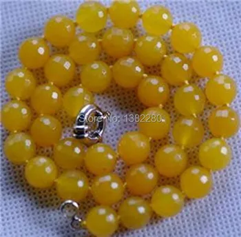 

10mm Faceted Yellow Chalcedony Necklace Women Fashion Jewelry Making Design Wholesale 18"