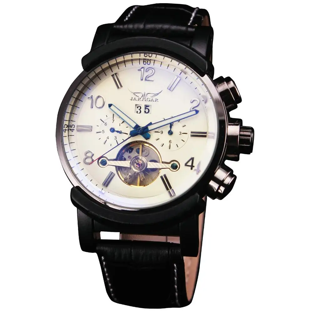 Casual Leisure Sport Men s Mechanical Wrist Watch Leather Strap Tourbillon Calendar Display Luminous Night Light