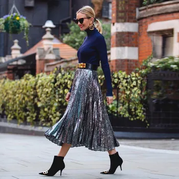 

England Style A-Line Sequined Women's Skirts Mid-Calf Custom Made Fashion Formal Party Skirts New Style Cheap Prom Skirt