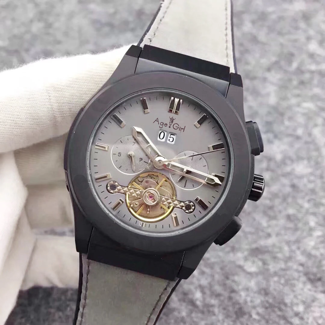 

Luxury Brand New Men Sport Automatic Mechanical Watches Grey Ful Black Blue Rubber Leather Tourbillions Transparent Watch AAA+