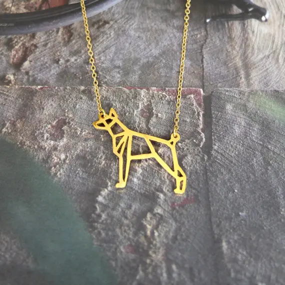

Trendy Origami Doberman Dog Necklace Women Statement Necklace Pet Jewelry Dog Lover