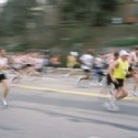 Marathon runners on a road Boston Marathon Washington Street Wellesley Norfolk County Massachusetts USA (36 x 13)