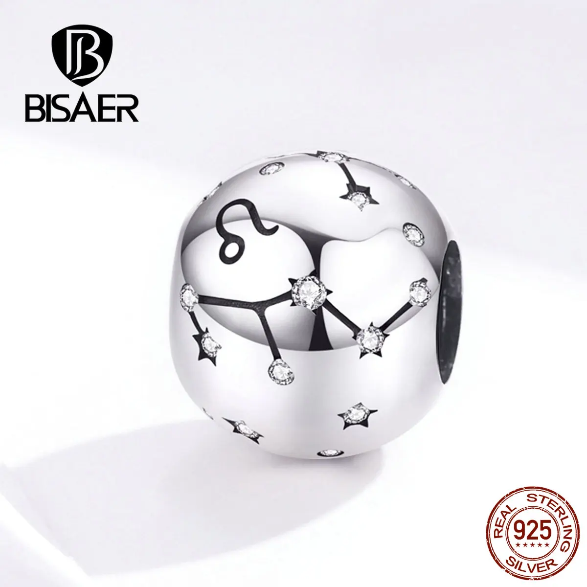 

BISAER 925 Sterling Silver Twelve Constellations Leo Star Sign Zodiac Beads Charm Fit Charms Bracelets DIY Jewelry ECC1218