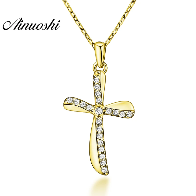 

AINUOSHI 10K Solid Yellow Gold Pendant Twisted Cross SONA Diamond Trendy Cross Real Gold Pendant for Women Man Separate Pendant