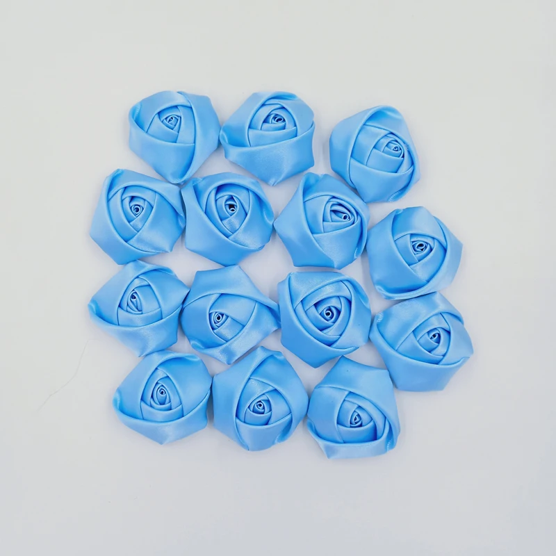 10 шт./упак. небесно-голубая Роза ручной работы размер 5 см атласная роза Лента Цветы DIY Свадебный букет невесты цветок аксессуары для волос
