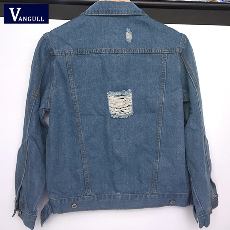 wonderful  Women Basic Coat Hole Denim Jacket 2019 Spring Autumn Casual New Long Sleeve Jean Jacket Loose Fit 