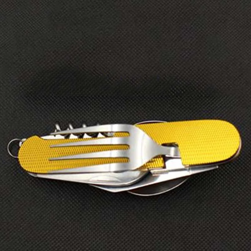 Nueva llegada plegable portátil de acero inoxidable cubiertos cuchillo tenedor cuchara deportes al aire libre Camping Picnic viaje vajilla Kits