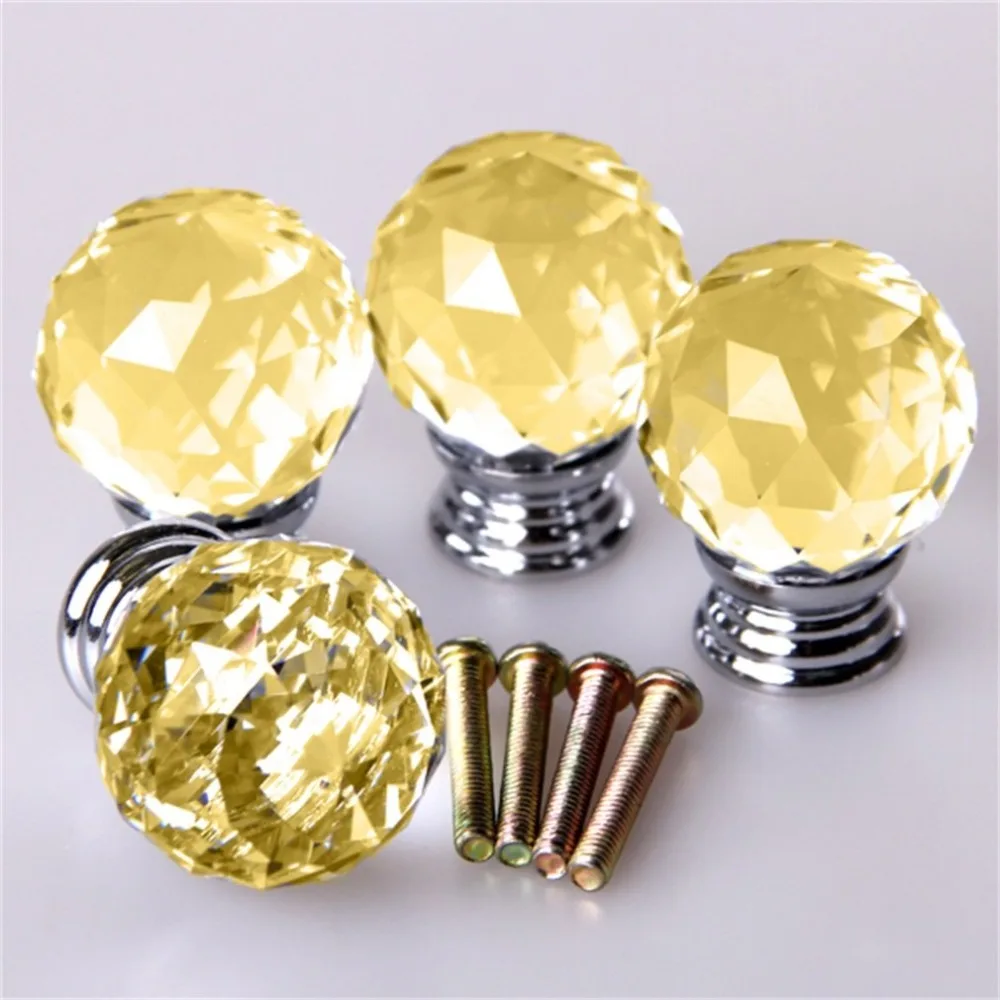 4PCS/set Crystal Glass Acrylic Door Knobs Drawer Cabinet Furniture Handle Knobs Screws Kitchen Door Wardrobe Hardware