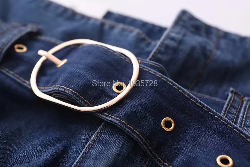 Women Vintage Dark Blue/Grey High Waist Jeans/Denim Pants With Matching Buckle Belt- Fall Ladies Fashion Casual Trousers