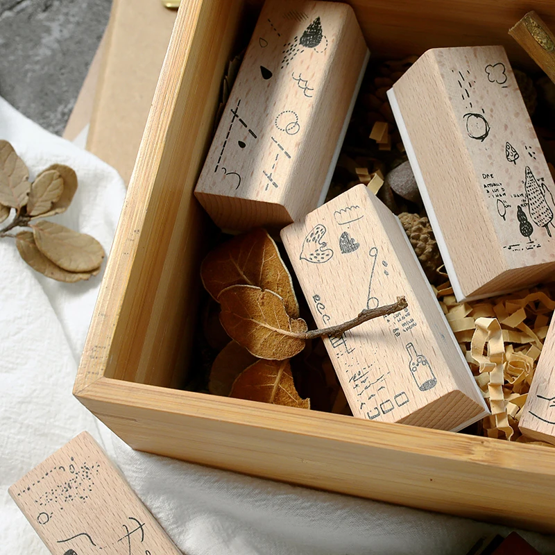 

Wooden stamps natural debris fresh forest wind simple hand account material handbook diary decoration DIY