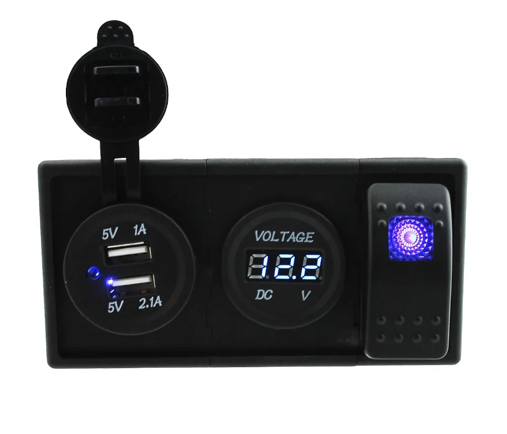 

DC12V-24V 3.1A dual USB voltmeter socket with rocker switch holder housing kit for car boat RV motorcycle marine