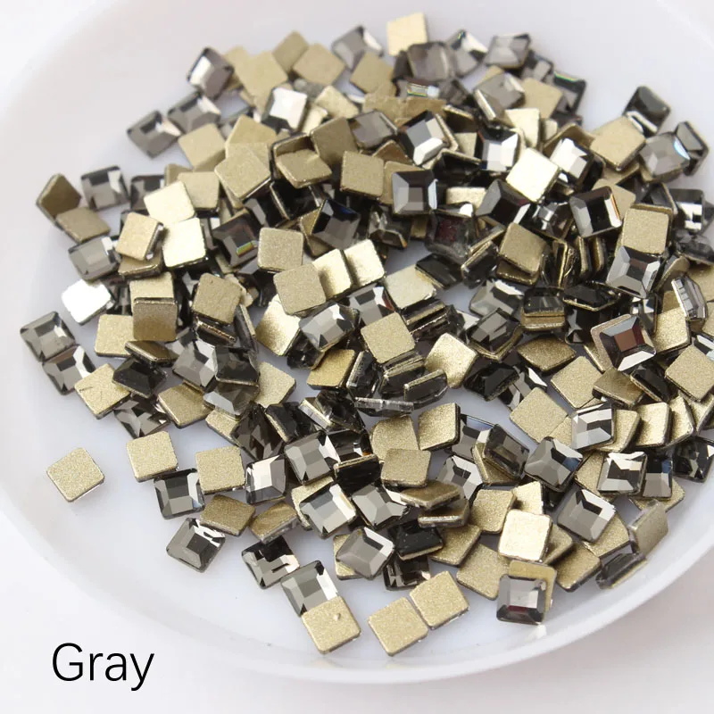 THNGJIAN 30/100 шт Стразы для ногтей 3x3 мм квадратной формы алмазные линзы наклейки для ногтей стеклянные плоские алмазные вспышки diy инструмент - Цвет: Gray
