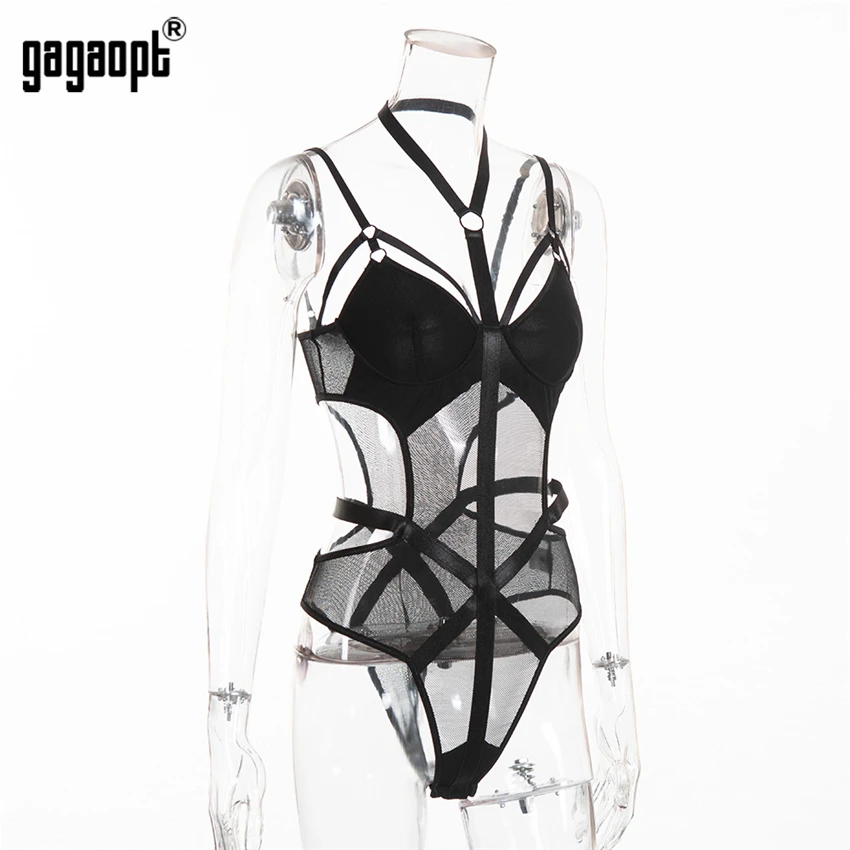 red lace bodysuit Gagaopt 2020 Lace Bodysuit Women Body Bandage Patchwork Mesh Bodysuit Black Halter Sexy Bodysuit Club Jumpsuit Overalls red lace bodysuit