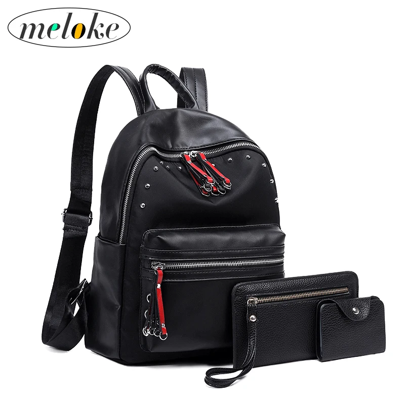 Meloke, высокое качество, женские кожаные рюкзаки, набор, заклепки, школьные сумки, набор для девочек, в стиле панк, красочные сумки с кисточками, M23