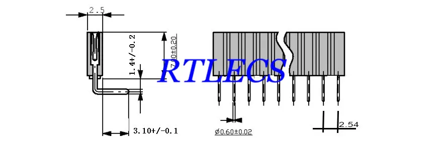 1x40 Round pin RA Drawing