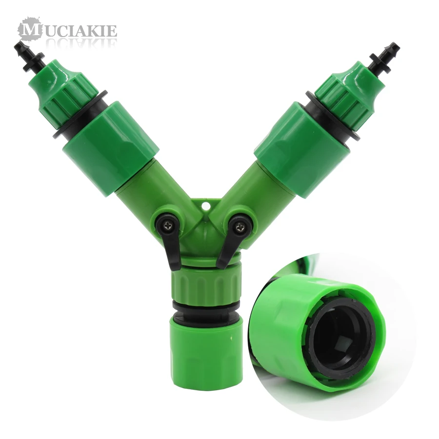 

MUCIAKIE 1PC Y Hose Connector with Shut Off Faucet into 2 Outlets for Connect 4mm or 8mm Tubing Hose Garden Irrigation Fittings
