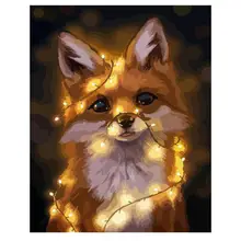 RIHE освещенная лиса Сделай Сам Живопись по номерам Рисование Раскраска по номерам наборы краски на холсте для дома настенная художественная картина 16x20 дюймов