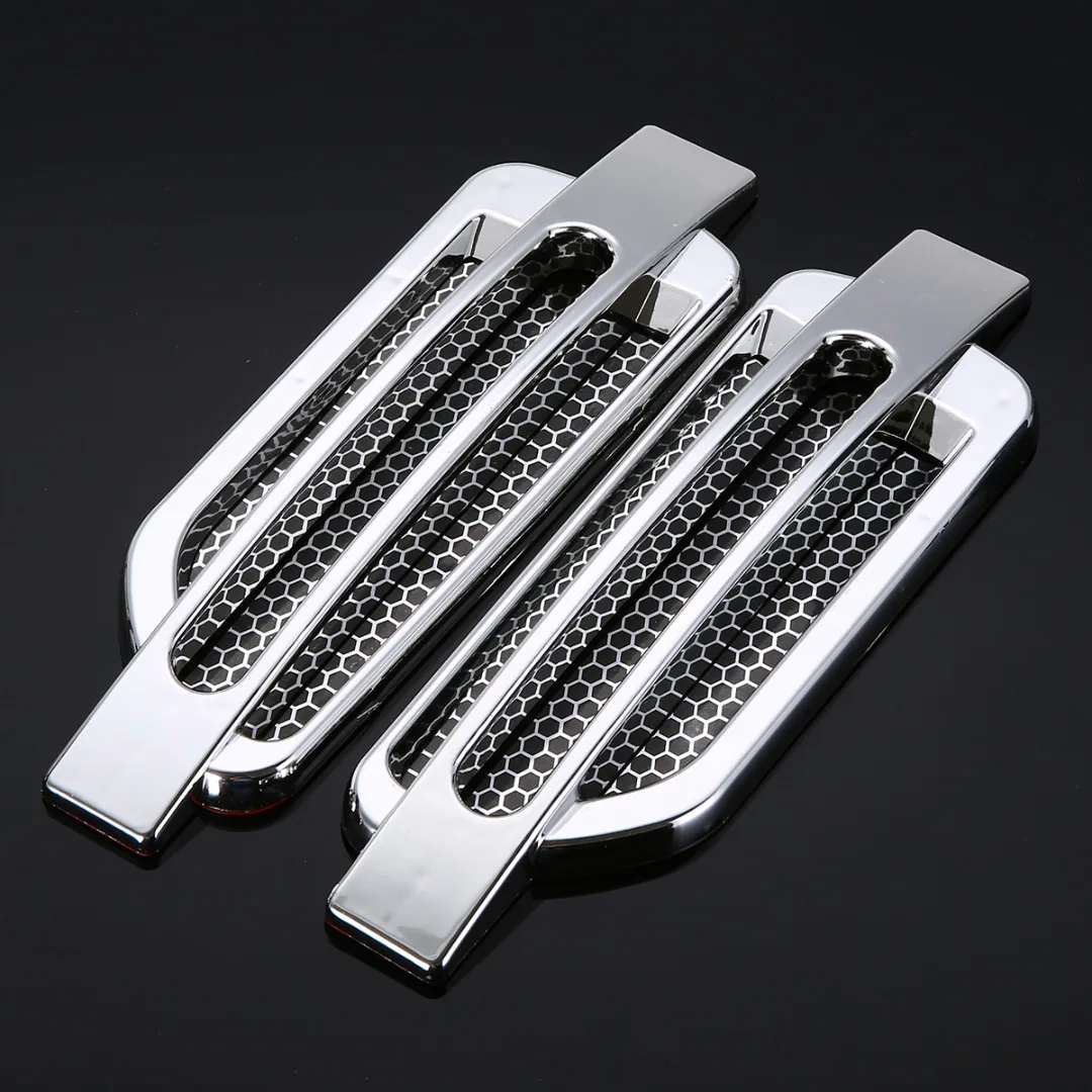 1 Pair Silver Plastic Auto Intake Grille Sticker Car Side Air Flow Vent Fender Cover For Audi BMW Car-styling