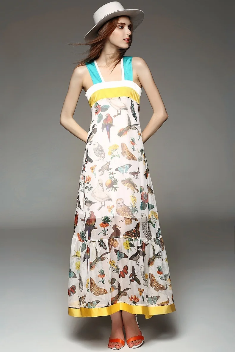 Summer Women S Fashion Plants And Animals Color Block Print Ruffle Summer Women S Fashion Plants And Animals Color Block Print Ruffle Hem Silk One Piece Dress Maxi 2017 Sleeveless Chiffon In Dresses From